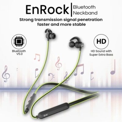 EVM Black & Green EnRock Bluetooth Neckband Earphones