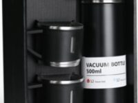 Black Vacuum Flask Gift Set-Bottle with 3 Cups