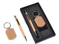 Wooden Textured Pen with Rectangular Keychain