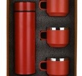 Honor Matte Red Temperature  Bottle With 3 Steel Cups