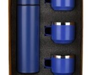 Honor Matte Blue Temperature  Bottle With 3 Steel Cups