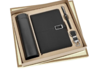 Zenith black gift set with diary pen bottle Premium black diary pen keychain bottle combo Corporate zenith black gift set packaging Elegant black office gift set with bottle