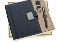 Elite blue gift set with diary pen and keychain Blue diary pen keychain corporate gift set Premium elite blue 3 in 1 gift set Professional office gift set in blue