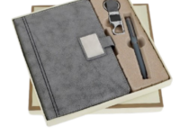Elite grey gift set with diary pen and keychain Grey diary pen keychain corporate gift set Premium elite grey 3 in 1 gift set Professional grey office gift set