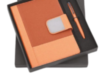 A5 Diary Gift Set Evoke Saffron with metal pen Evoke Saffron A5 diary and metal pen gift set Premium A5 diary gift set for corporate gifting Executive A5 diary with flap closure and metal pen Professional A5 diary pen set in saffron color