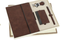 Momentum brown gift set with diary pen keychain cardholder Brown diary pen cardholder corporate gift set Premium momentum brown 4 in 1 gift set Office gifting brown diary pen set