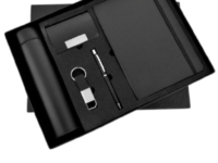 Black corporate gift set with temperature bottle, diary, pen, keychain and cardholder