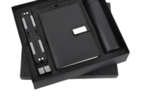 Corporate desk gift set with temperature bottle, diary, pen and laptop stand