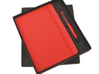 A5 red diary and metal pen corporate gift set