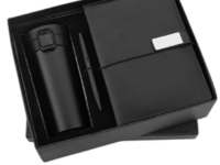 Economical corporate gift set with mug flask, diary and pen in black