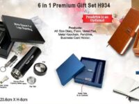 6 in 1 Premium Gift Set H934 with diary, flask, pen, keychain and card holder Premium corporate gift set with A5 diary and insulated metal flask Executive 6 piece gift hamper with optional pendrive and branding option Luxury business gift box set for employees and clients
