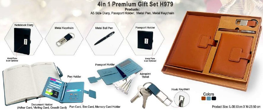 Premium Gift Set 4 in 1 with Diary, Passport Holder & Pen