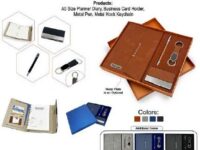 premium gift set with diary metal pen card holder and keychain in gift box