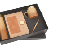 Golden oak diary pen bottle and mug corporate gift set in premium black box packaging
