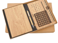 Wooden diary gift set with wooden pen and lifetime calendar in premium box