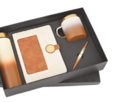Mocha luxe diary pen bottle and mug corporate gift set in premium black presentation box