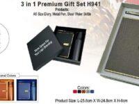 3-in-1 premium gift set with diary, metal pen, and steel water bottle in elegant gift box