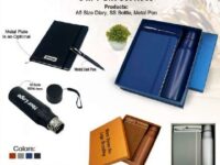 Corporate gift set with diary S5 bottle and metal pen in premium gift box