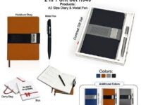Corporate gift set H945 with A5 diary and metal pen in blue brown grey and black colors in premium gift box