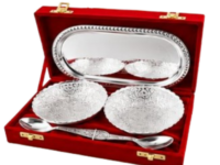 Silver Plated Aluminium Bowl Set of 2 with Steel Tray for corporate Diwali gifts