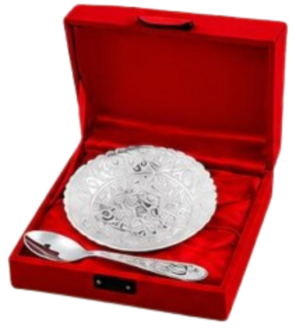 Corporate Diwali Gifts – Silver Plated Bowl with Steel Plate Set
