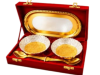 Premium 3.5 Inch Dual Tone Aluminium Bowl Set of 2 with Steel Tray for corporate Diwali gifts
