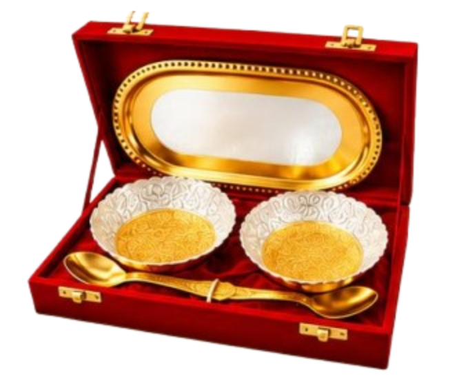 Corporate Diwali Gifts – Dual Tone Bowl Set with Steel Tray